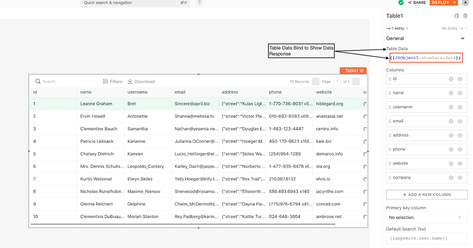 `showData` function called on page load